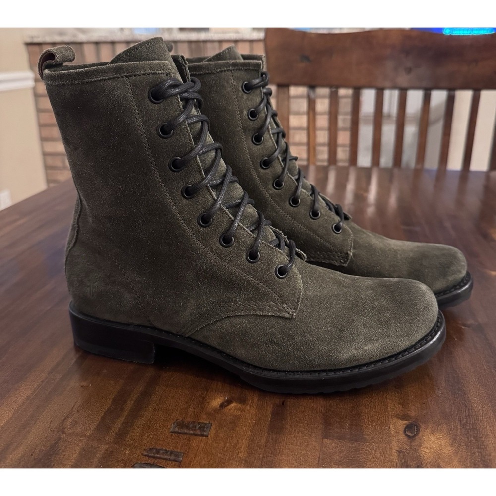 Frye Veronica Green Suede Lace Up Combat Ankle Boots Size 9M Style 3472273